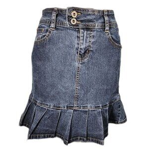 Angels ruffle pleated hem denim mini skirt